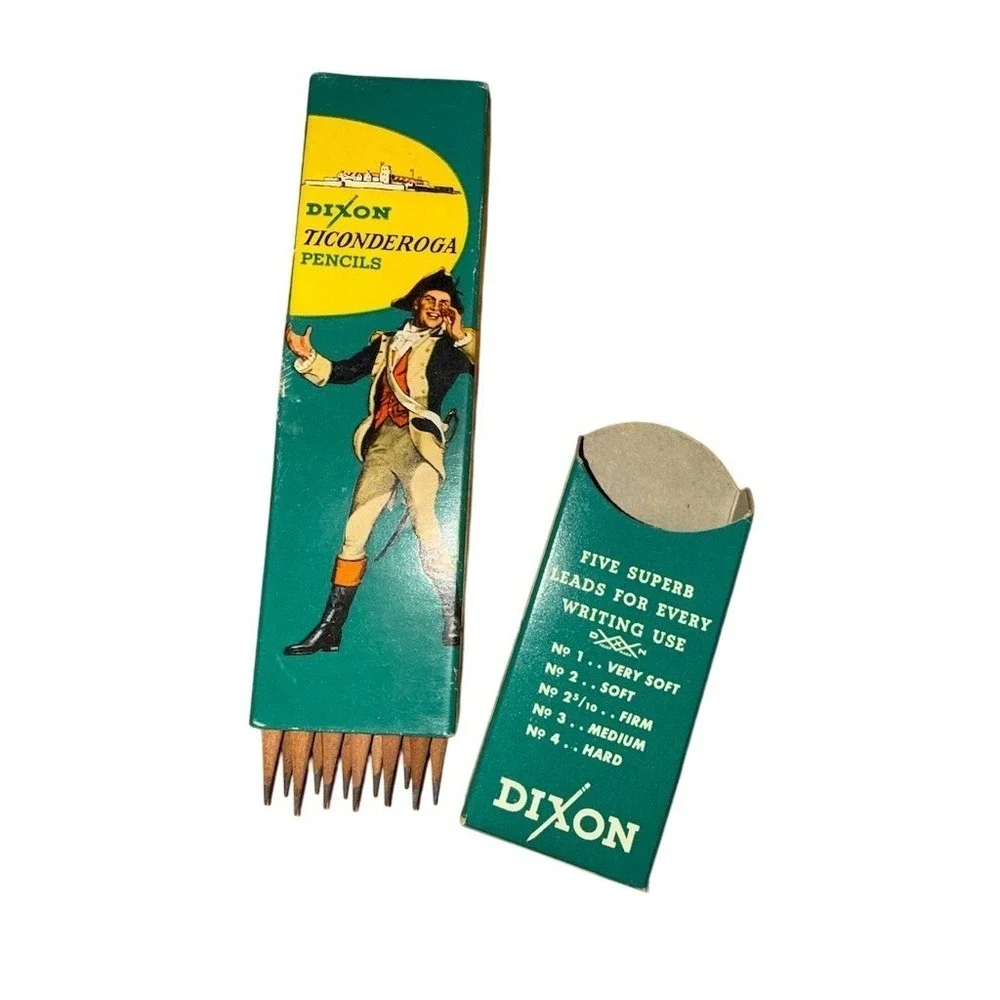 Vintage Dixon Ticonderoga No. 4 Hard Woodcase Pencils Dozen w/ Box 1388‎